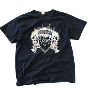 San Antonio Spurs Black T-Shirt Large Skulls Gangster NBA Tee